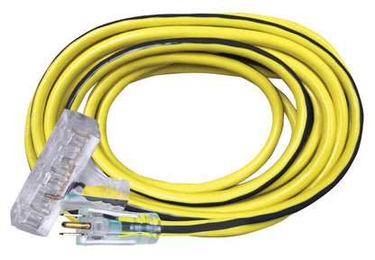 12/3 Yellow Extension Cord w/Lighted End - 3 Outlet