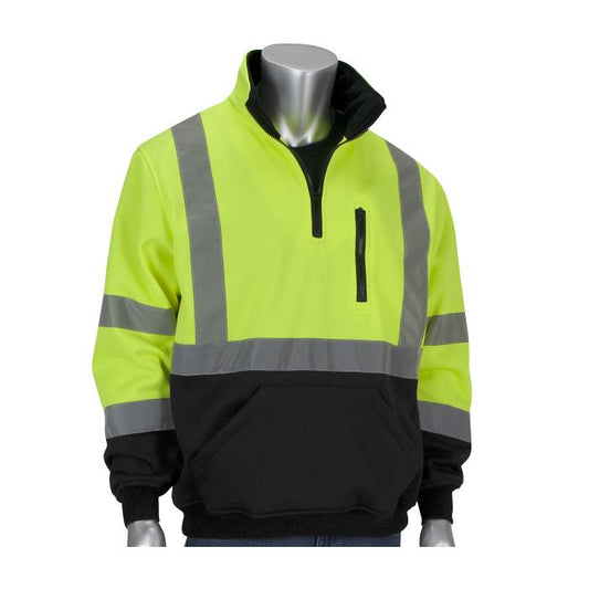 PIP Quarter Zip Pullover Sweatshirt - Hi Vis Yellow With Black Bottom