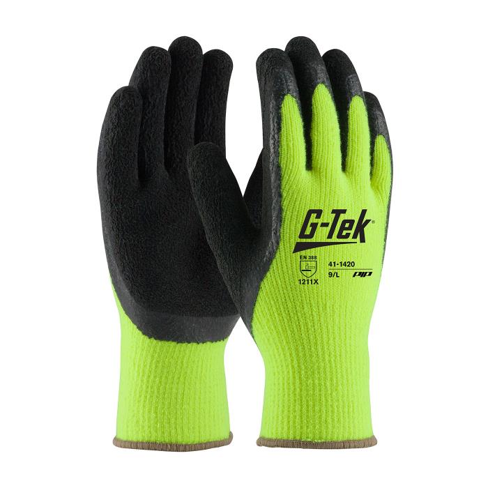 G-Tek Hi-Vis Seamless Knit Acrylic Terry Glove With Latex Coated Crinkle Grip