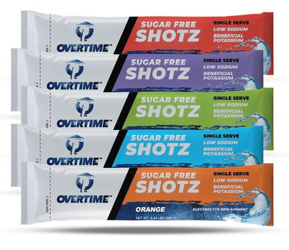 Overtime Shotz Electrolyte Replacment Single Serve 5 Flavor Variety Pack For 16.9 Fl Oz Bottles - Case Of 80 Packs Of 5