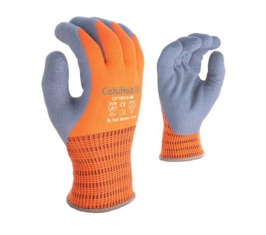 Task Thermal 13ga Hi-Viz Orange HDPE Glove w/Textured Latex Coating - ANSI Cut Level A2