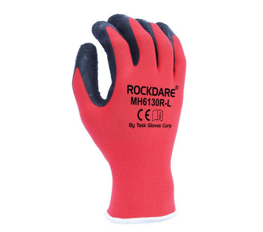 Task 13 ga Red Poly Knit Glove w/ Black Crinkle Latex Coating