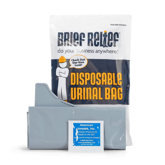 Brief Relief - Case Of 100 Individually Wrapped Urinal Bags. Includes Antimicrobial Wipe