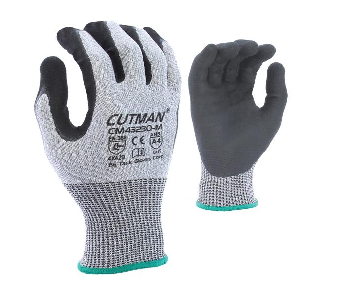 Task Cutman HDPE Glove w/Double-Dipped Sandy Foam Nitrile Coated Palm - ANSI Cut Level A4