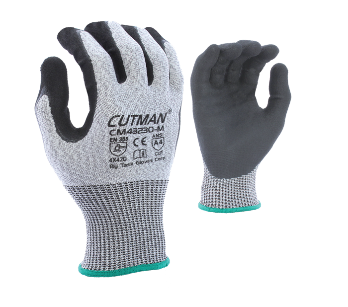 Task Cutman HDPE Glove w/Double-Dipped Sandy Foam Nitrile Coated Palm - ANSI Cut Level A4