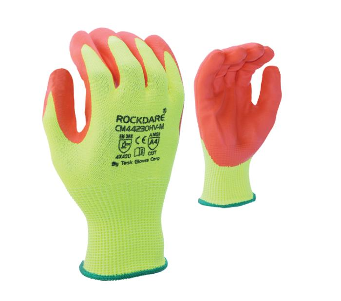 Task Cutman Hi-Viz HDPE Glove w/ Orange Foam Nitrile Coated Palm - ANSI Cut Level A4