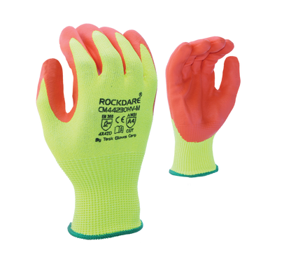 Task Cutman Hi-Viz HDPE Glove w/ Orange Foam Nitrile Coated Palm - ANSI Cut Level A4