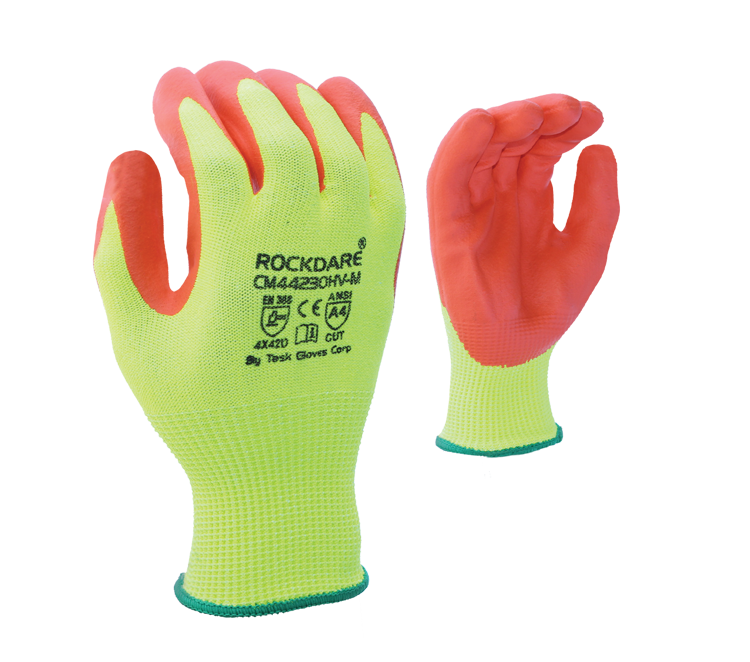 Task Cutman Hi-Viz HDPE Glove w/ Orange Foam Nitrile Coated Palm - ANSI Cut Level A4